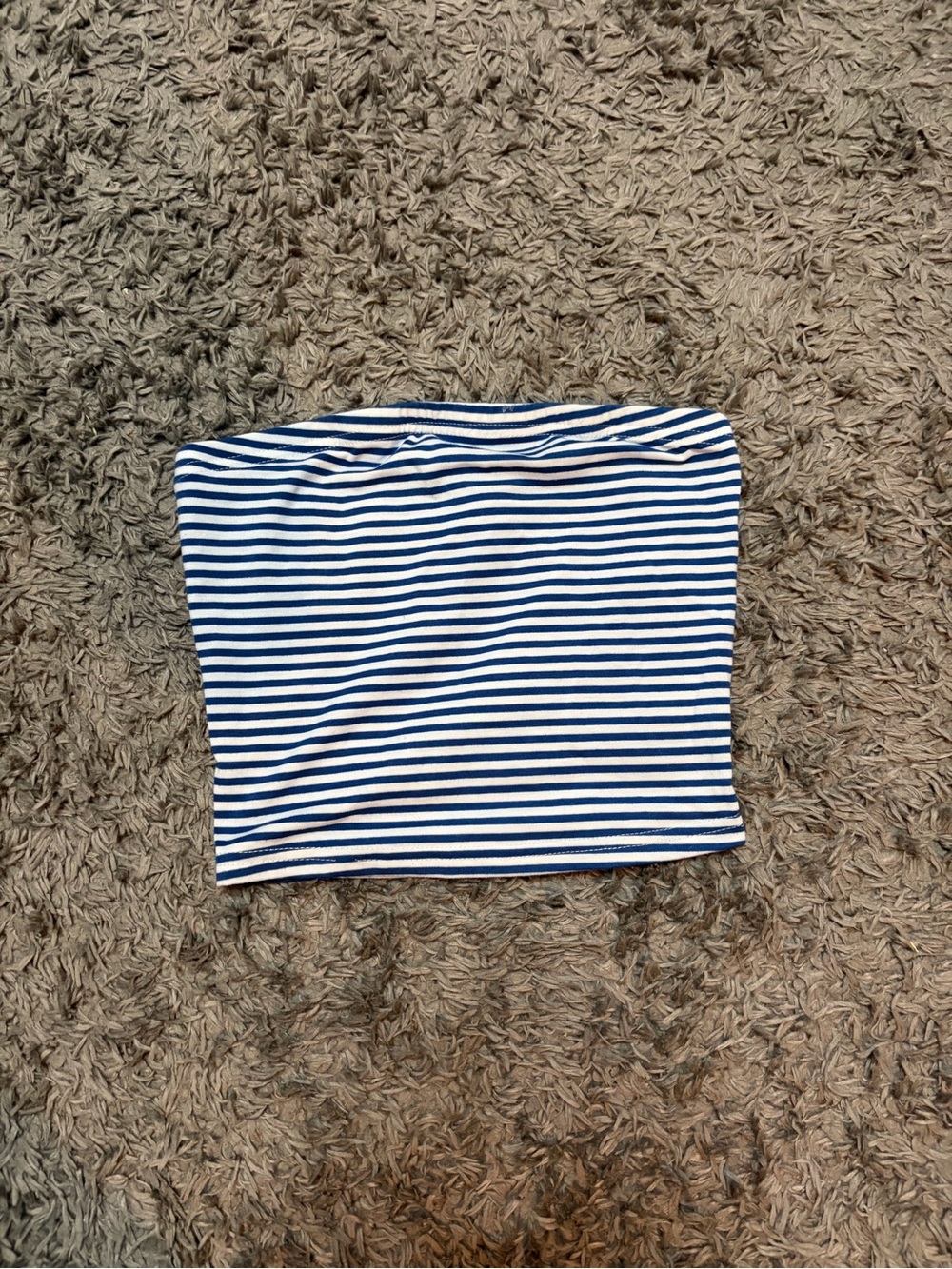 SHEIN Navy and White Striped Strapless Crop Tube Top